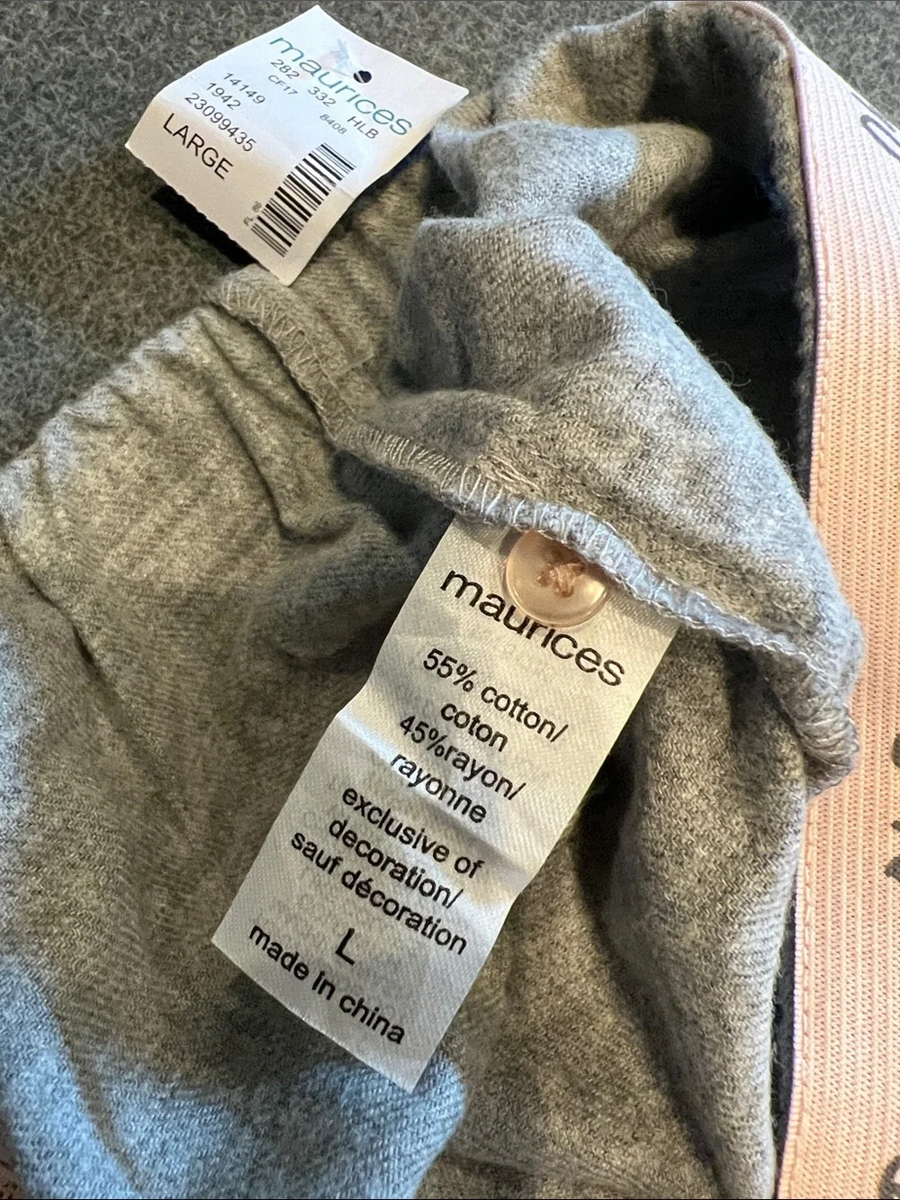 NWT Maurices Gray Fair Isle Sleep Shorts with Pink Lace Trim